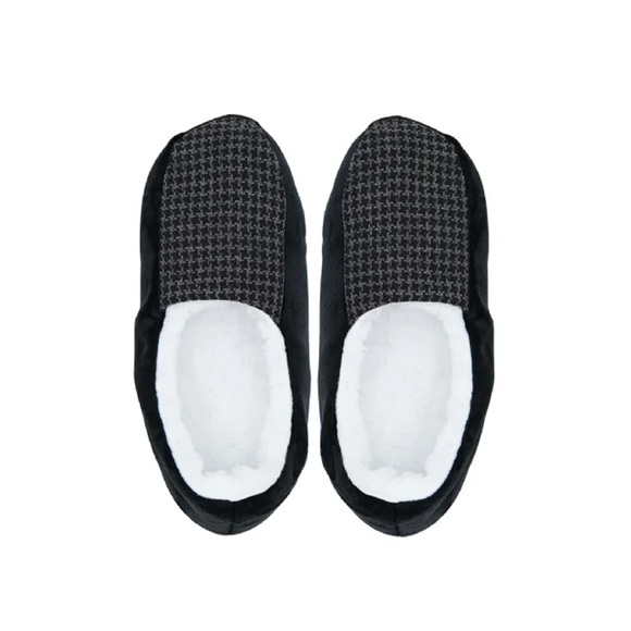 SLIPPERS FLUFFY BLACK WITH HERRINGBONE TOP SIZES 8 TO 11