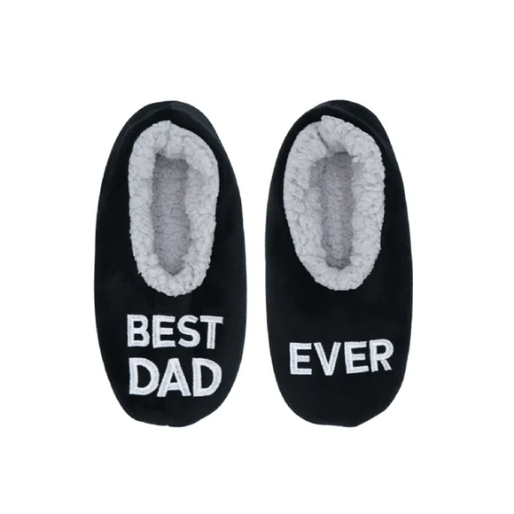 SLIPPERS FLUFFY BLACK BEST DAD EVER SIZES 7 TO 10