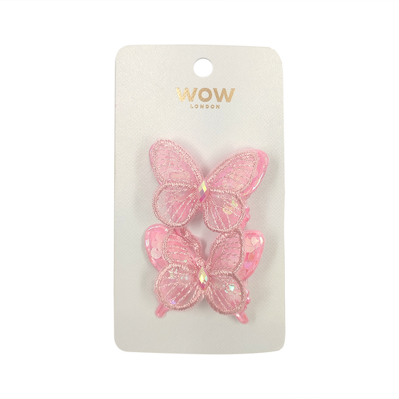 HAIR CLIP 2PC SEQUIN BUTTERFLY PINK