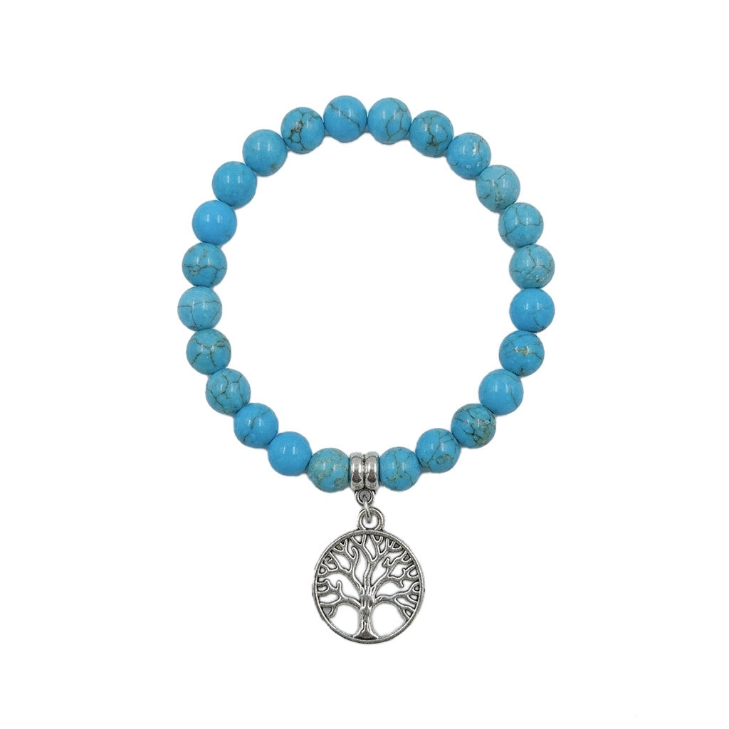 BRACELET BEADED TURQ WITH TREE OF LIFE CHARM – NIKKI'S The Gift Shop