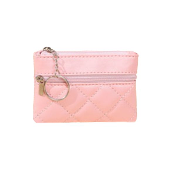 KEYRING COIN PURSE 2 ZIP QUILTED LIGHT PINK