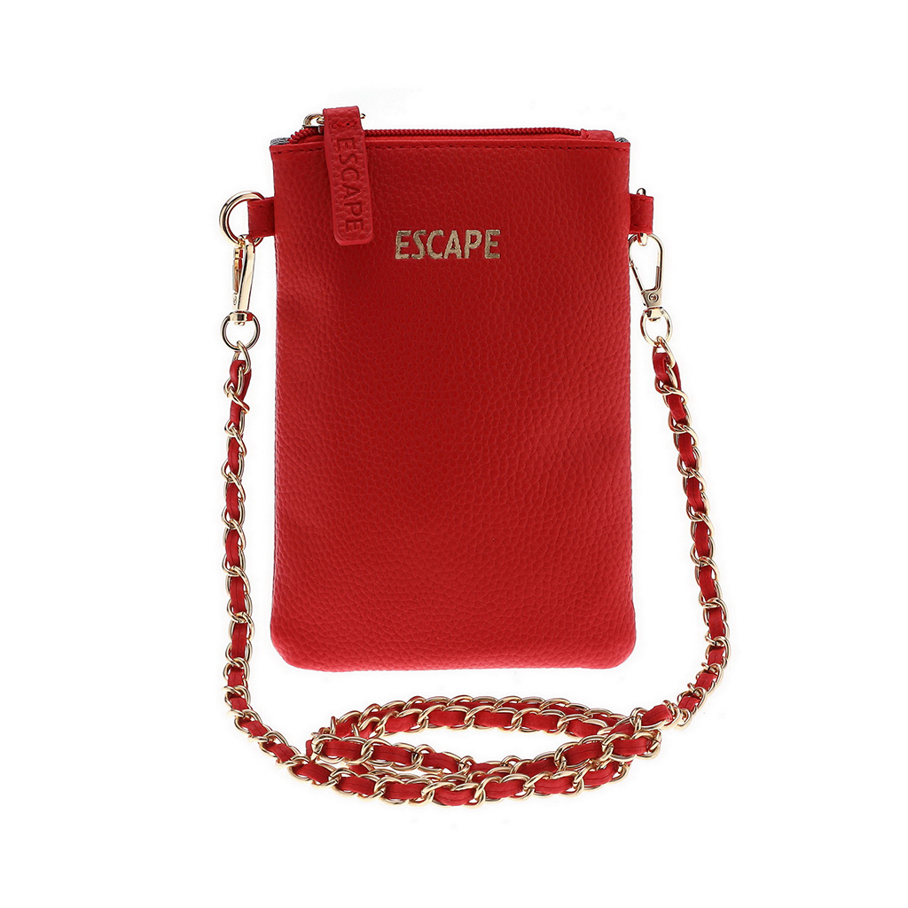 MOBILE BAG WITH GOLD INTERWINED CHAIN STRAP RED