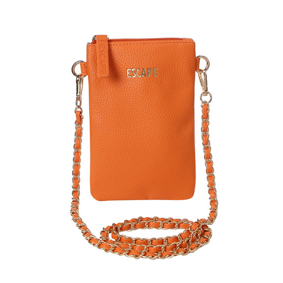 MOBILE BAG WITH GOLD INTERWINED CHAIN STRAP ORANGE