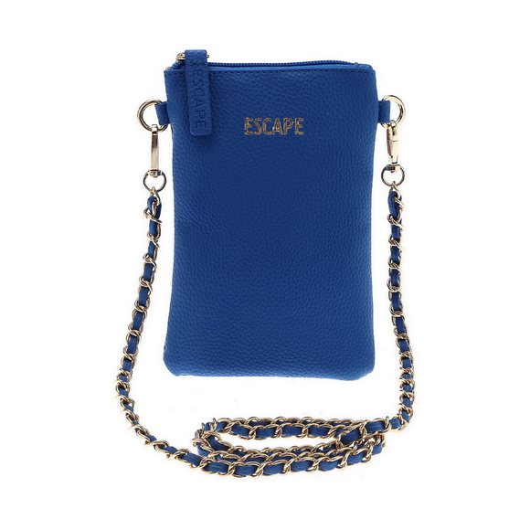 MOBILE BAG WITH GOLD INTERWINED CHAIN STRAP GREEK BLUE