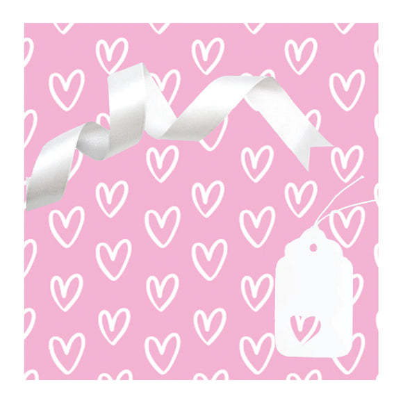 GIFT WRAP & TAG CANDY PINK HEARTS