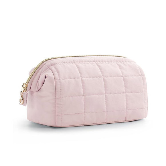 COSMETIC BAG LRG ULTRA SOFT QUILTED LIGHT PINK NON FLOP ZIP