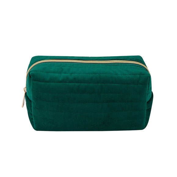 COSMETIC BAG QUILTED VELVET GREEN