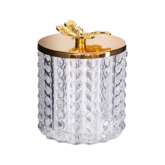 GLASS TRINKET WITH GOLD LID AND BUTTERFLY KNOB