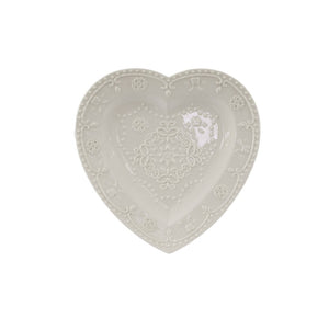 PLATTER HEART EMBOSSED LACE WHITE 18 X 18CM