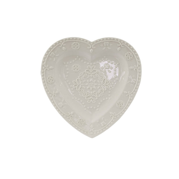 PLATTER HEART EMBOSSED LACE WHITE 18 X 18CM