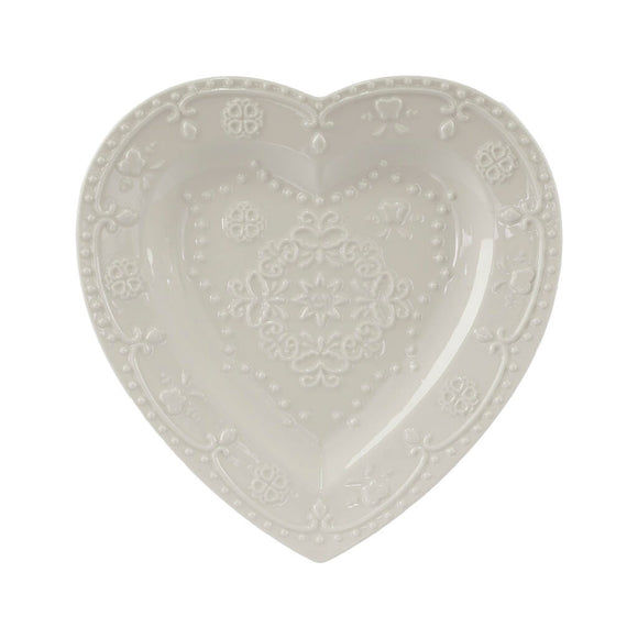 PLATTER HEART EMBOSSED LACE WHITE 23 X 22CM