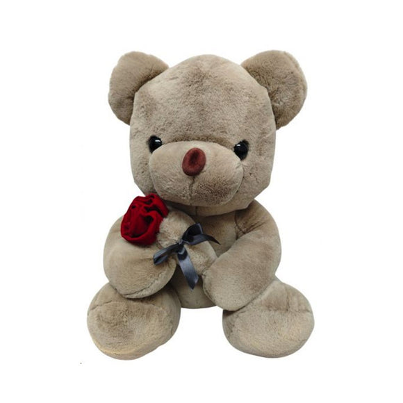 VALENTINE'S DAY TEDDY BEAR BROWN WITH BW & ROSES