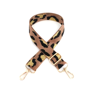 BAG STRAP LARGE LEOPARD PRINT BLACK AND GOLD ON COFFEE BROWN