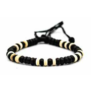 BRACELET PULL STRING BLACK AND WHITE WITH CLAY BEADS