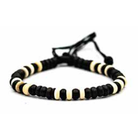 BRACELET PULL STRING BLACK AND WHITE WITH CLAY BEADS