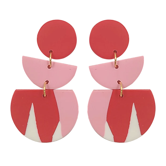 EARRING 3 PIECE DANGLE BOAT PINK, TOMATO RED AND WHITE