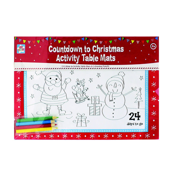 XMAS ACTIVITY 24 TABLE MATS AND COLOURING PENCILS