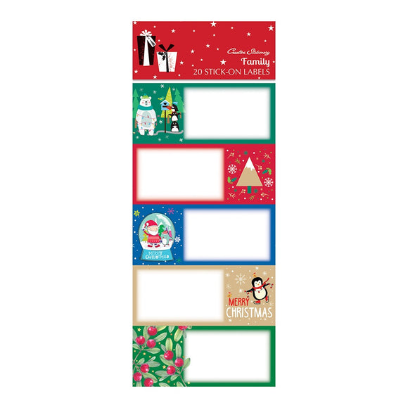 XMAS STICK ON LABELS FAMILY PACK OF 20