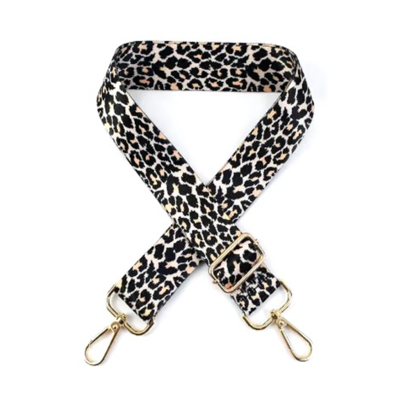 BAG STRAP TIGHT BLACK LEOPARD PRINT ON BEIGE