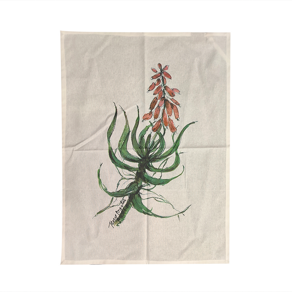 TEA TOWEL BOTANICAL ALOE ON WHITE