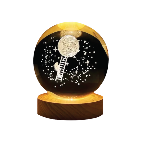 LIGHT CRYSTAL BALL WITH WOODEN BASE ASTRONAUT