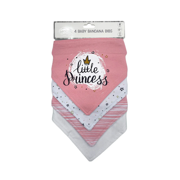 BANDANA BIB 4PC LITTLE PRINCESS