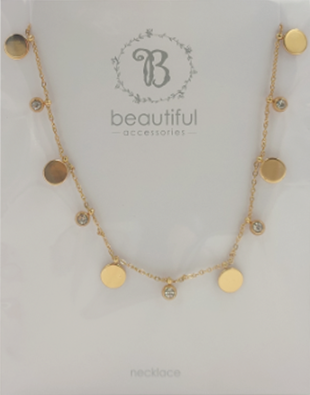 NECKLACE GOLD MULTI DISC & CUBIC CHARM