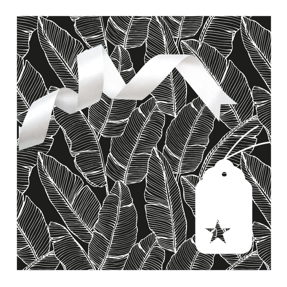 GIFT WRAP & TAG BLACK LEAF