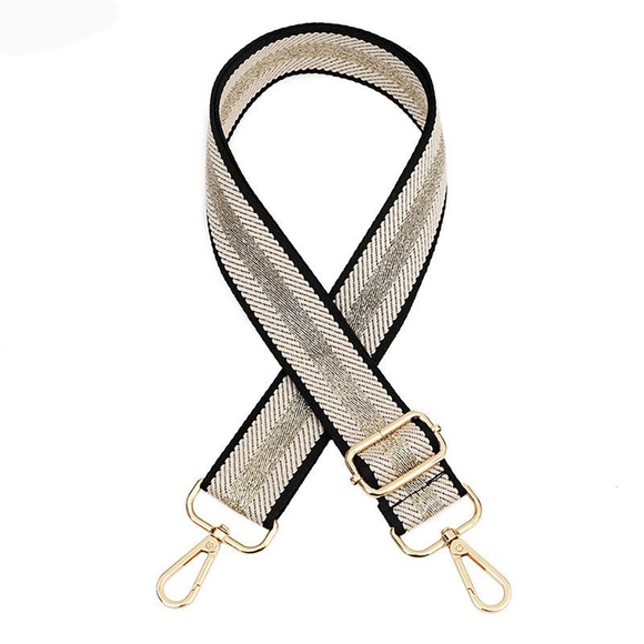 BAG STRAP BLACK AND BEIGE WITH GOLD STRIPE