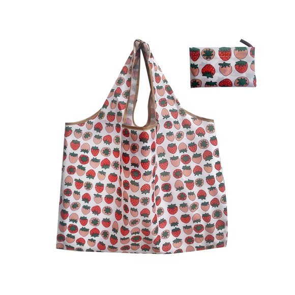 REUSABLE SHOPPING BAG  WHITE WITH STRAWBERRIES