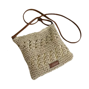 CROSS BODY BAG STRAW PATTERNED STRIPE WOVEN CROCHET STYLE NATURAL