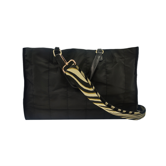 BAG TOTE PUFFER WITH DETACHABLE STRAP PLAIN BLACK