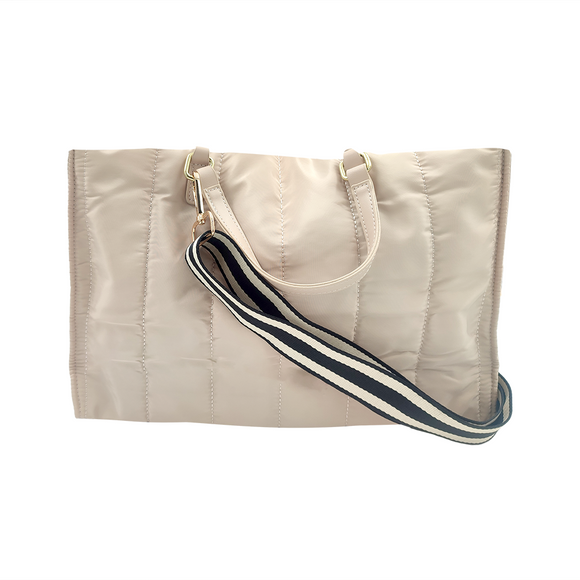 BAG TOTE PUFFER WITH DETACHABLE STRAP PLAIN BEIGE