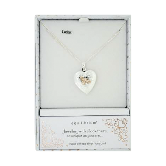 NECKLACE TWO TONE HEART LOCKET WITH BEE DETAIL