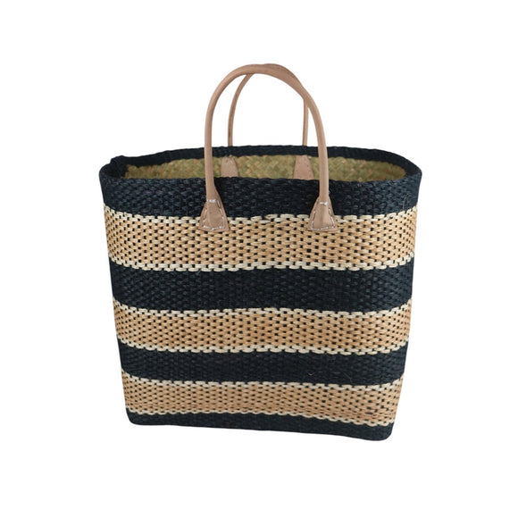 SISAL BASKET NATURAL WITH SAND AND BLACK STRIPES