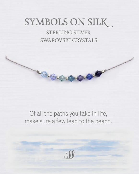 NECKLACE SHADES OF BLUE CRYSTALS ON SILK