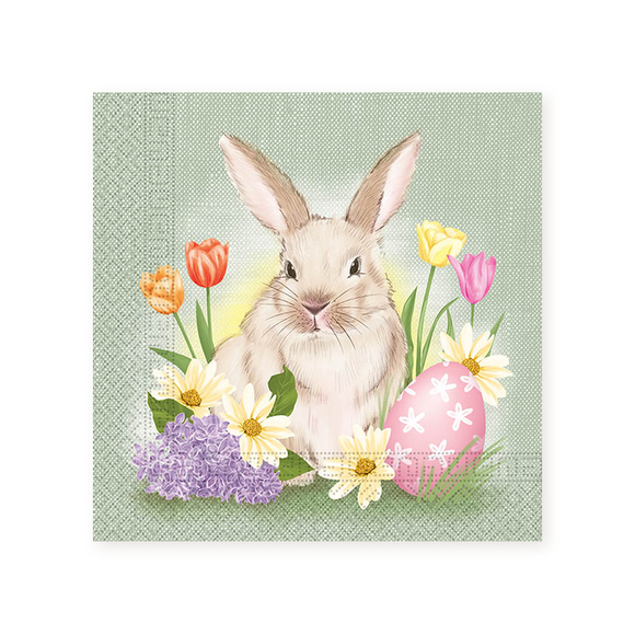 SERVIETTES GREEN BUNNY FLORAL