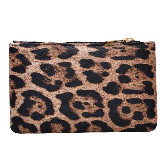 POUCH WITH ZIP SML LEOPARD PRINT
