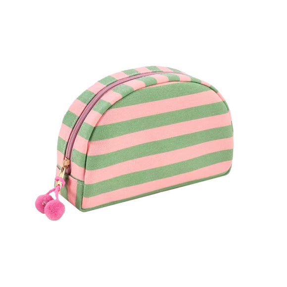 COSMETIC BAG OVAL PINK AND GREEN STRIPE