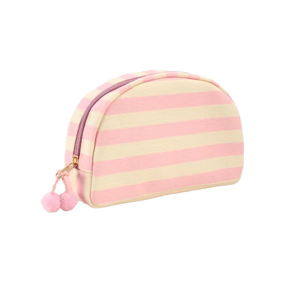COSMETIC BAG OVAL PINK AND CREAM STRIPE