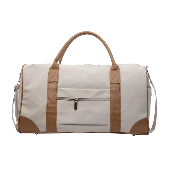 BAG TOG WITH SHOE COMPARTMENT BROWN DETAILING IN CANVAS NATUTAL