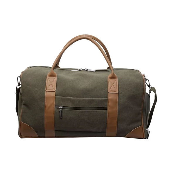 BAG TOG WITH SHOE COMPARTMENT BROWN DETAILING IN CANVAS KHAKI GREEN