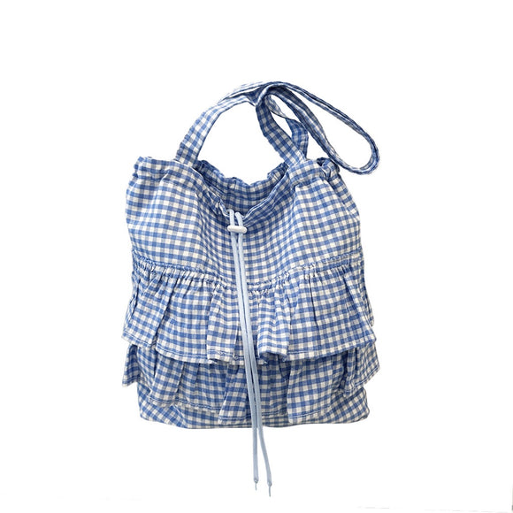 BAG TOTE RUFFLE BLUE AND WHITE GINGHAM