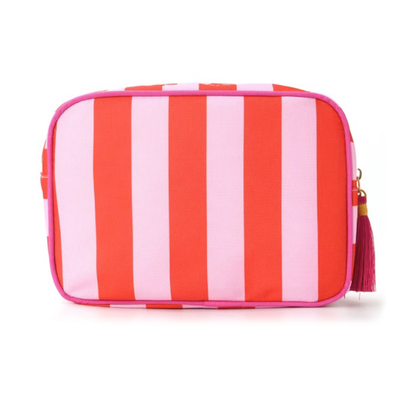 COSMETIC BAG RED AND PINK STRIPE
