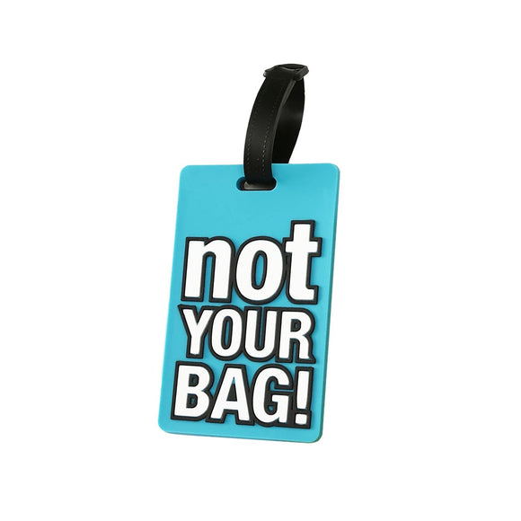 LUGGAGE TAG LIGHT BLUE FUNNY BLACK TEXT