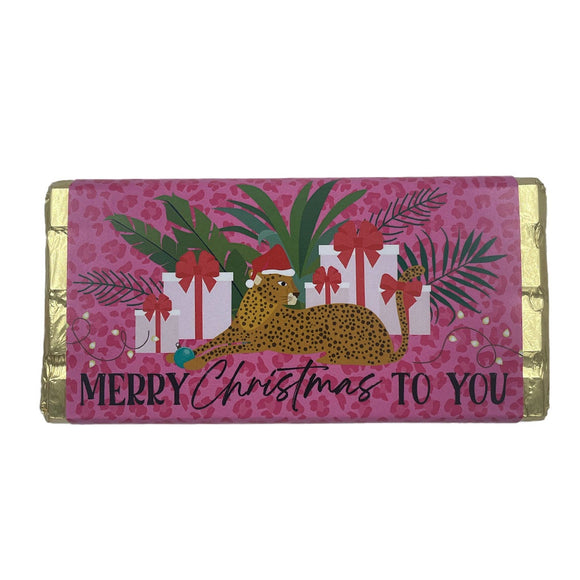XMAS CHOCOLATE 100G PINK LEOPARD MERRY CHRISTMAS