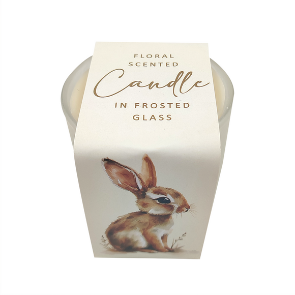 CANDLE IN FROSTED GLASS FLORAL SCENTED BROWN BUNNY