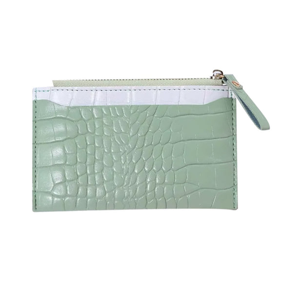 KEYRING COIN AND CARD PURSE CROC DESIGN GREEN