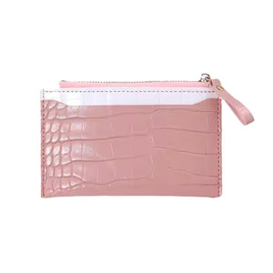 KEYRING COIN AND CARD PURSE CROC DESIGN PINK