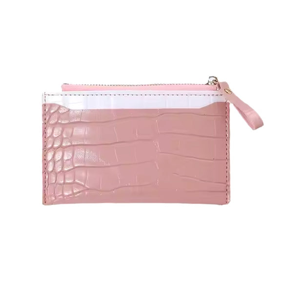 KEYRING COIN AND CARD PURSE CROC DESIGN PINK